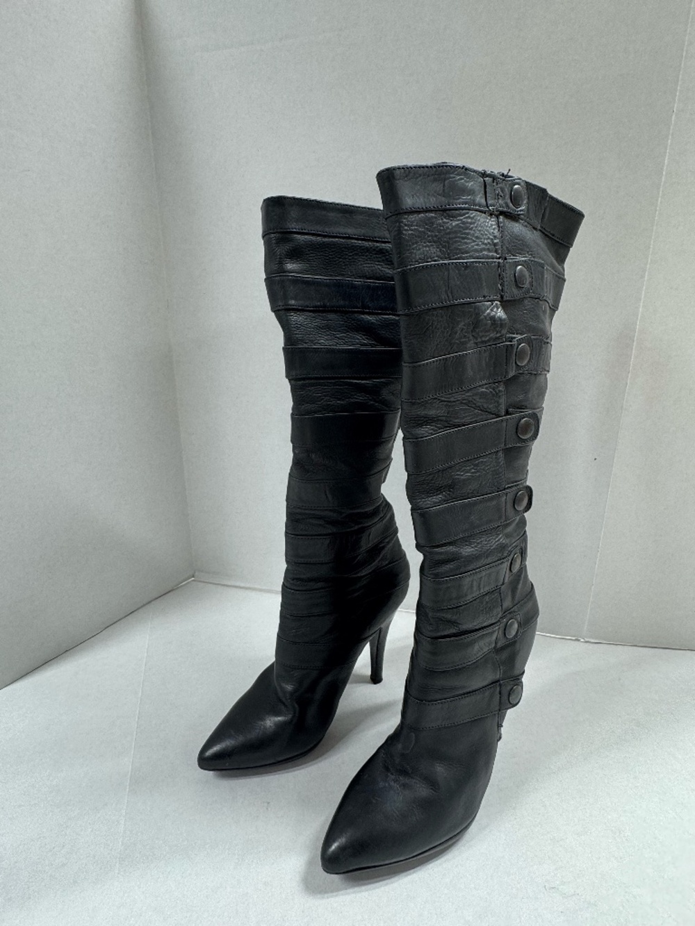 Sigerson Morrison Black Leather Knee High Stiletto - Size 7.5.